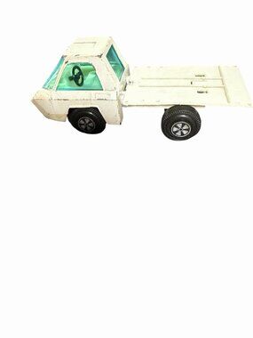 Vintage Plastic Cabover Flatbed Truck Toy White Green Windows 1960s 1970s